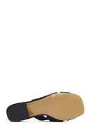 Women's Black Short Thick Heeled Leather Slippers | Derimod Women's Black Short Thick Heeled Leather Slippers | Derimod