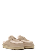 Woman Beige Thick-Soled Fur-Lined Suede Teddy Slipper | Derimod Woman Beige Thick-Soled Fur-Lined Suede Teddy Slipper | Derimod