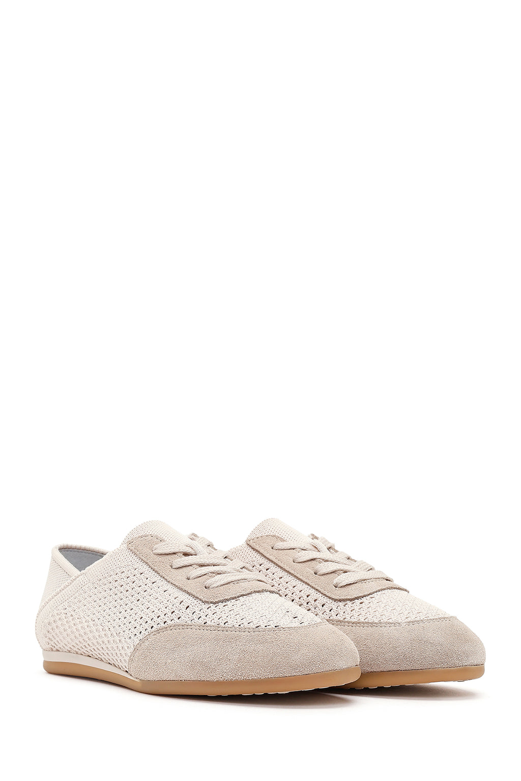 Kadın Bej Bağcıklı Deri Sneaker