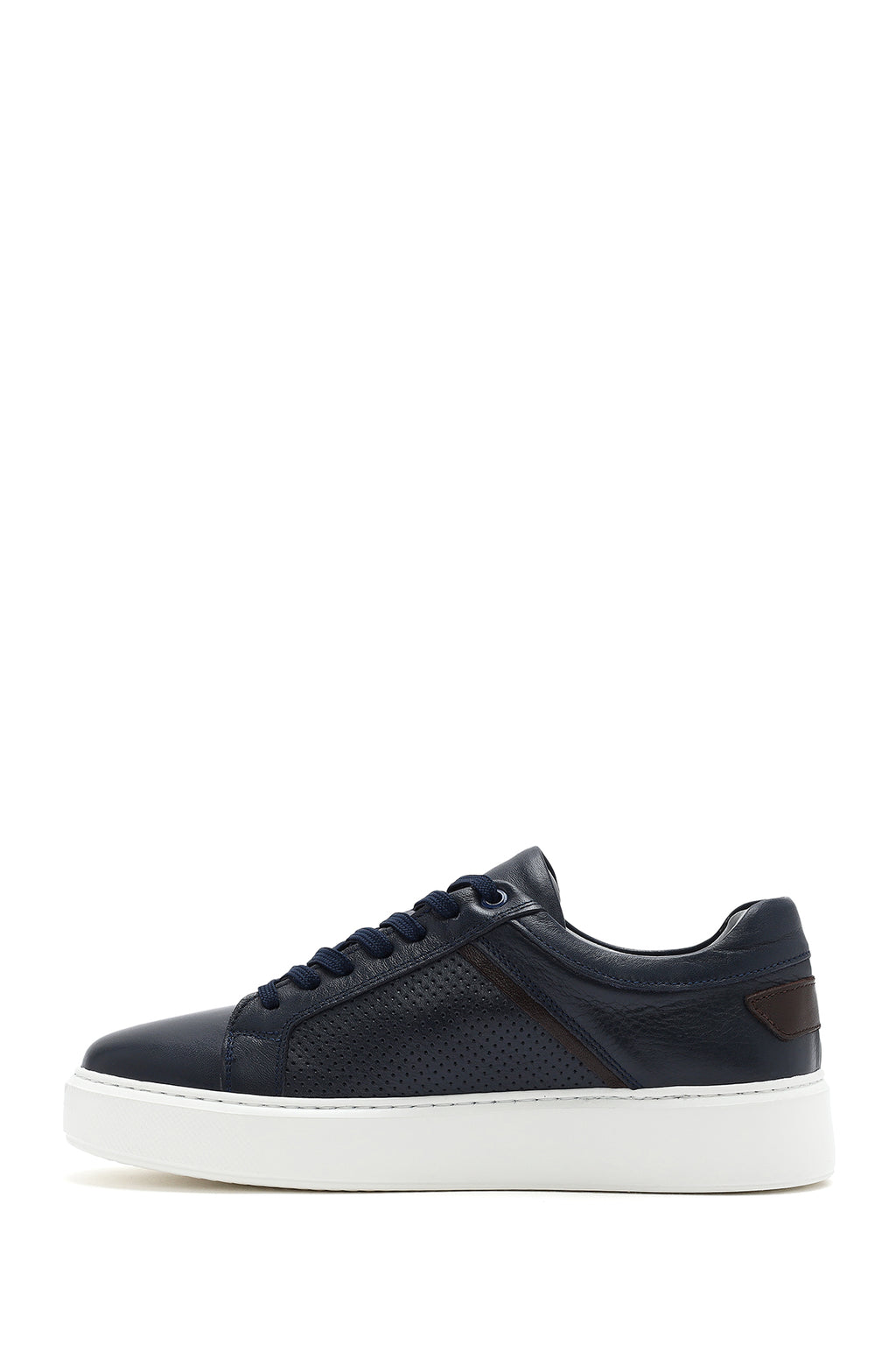 Erkek Lacivert Bağcıklı Deri Sneaker