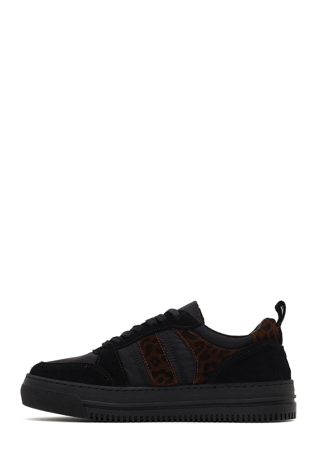 Kadın Siyah Bağcıklı Desenli Deri Sneaker