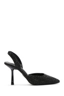 Women's Black Stone Open-Back Heeled Shoes | Derimod Women's Black Stone Open-Back Heeled Shoes | Derimod