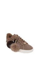 Woman Mink Lace-Up Charm Suede Teddy Leather Sneaker | Derimod Woman Mink Lace-Up Charm Suede Teddy Leather Sneaker | Derimod