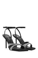 Women's Black Ankle Buckle Stone High Thin Heel Sandals | Derimod Women's Black Ankle Buckle Stone High Thin Heel Sandals | Derimod