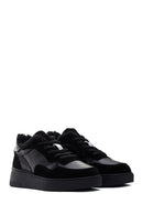 Kadın Siyah Kalın Tabanlı Kürklü Deri Sneaker | Derimod Kadın Siyah Kalın Tabanlı Kürklü Deri Sneaker | Derimod