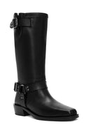 Women's Black Buckle Detailed Leather Cowboy Boots | Derimod Women's Black Buckle Detailed Leather Cowboy Boots | Derimod