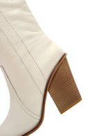 Women's Beige Thick Heeled Leather Cowboy Boots | Derimod Women's Beige Thick Heeled Leather Cowboy Boots | Derimod