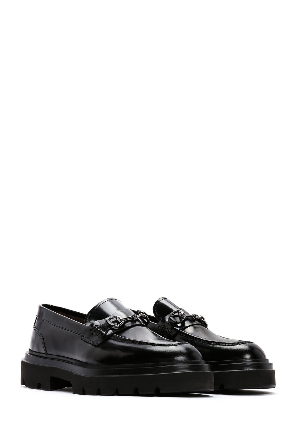 Erkek Siyah Tokalı Kalın Tabanlı Deri Casual Loafer