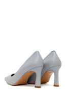 Woman Light Blue Thick-Heeled Leather Stiletto | Derimod Woman Light Blue Thick-Heeled Leather Stiletto | Derimod