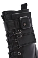 Women's Black Zippered Lace-Up Leather Combat Boots | Derimod Women's Black Zippered Lace-Up Leather Combat Boots | Derimod