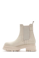 Women's Cream Chunky Heel Leather Chelsea Boots | Derimod Women's Cream Chunky Heel Leather Chelsea Boots | Derimod