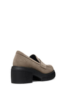 Geox Women's Mink Spherica Ec15 Thick Heel Suede Leather Masculine Loafer | Derimod Geox Women's Mink Spherica Ec15 Thick Heel Suede Leather Masculine Loafer | Derimod