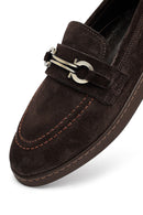 Woman Brown Buckled Suede Leather Loafer | Derimod Woman Brown Buckled Suede Leather Loafer | Derimod