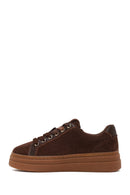 Woman Brown Lace-Up Thick-Soled Suede Leather Sneaker | Derimod Woman Brown Lace-Up Thick-Soled Suede Leather Sneaker | Derimod