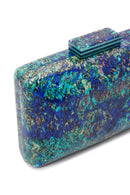 Women's Green Long Chain Strap Patterned Mini Clutch Evening Bag | Derimod Women's Green Long Chain Strap Patterned Mini Clutch Evening Bag | Derimod