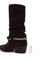 Woman Dark Mink Thick-Heeled Suede Cowboy Boots | Derimod Woman Dark Mink Thick-Heeled Suede Cowboy Boots | Derimod