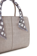 Women's Mink Long Strap Crocodile Patterned Handbag with Accessory Detail | Derimod Women's Mink Long Strap Crocodile Patterned Handbag with Accessory Detail | Derimod