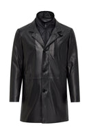 Barella Men's Black Collar Furry Leather Trench Coat | Derimod Barella Men's Black Collar Furry Leather Trench Coat | Derimod