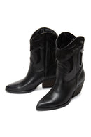 Women's Black Leather Cowboy Heeled Boots | Derimod Women's Black Leather Cowboy Heeled Boots | Derimod