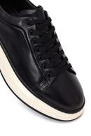 Male Black Lace-Up Thick-Soled Leather Sneaker | Derimod Male Black Lace-Up Thick-Soled Leather Sneaker | Derimod