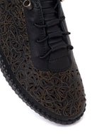 Woman Black Patterned Leather Comfort Shoes | Derimod Woman Black Patterned Leather Comfort Shoes | Derimod