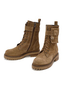 Women's Brown Zippered Suede Leather Combat Boots | Derimod Women's Brown Zippered Suede Leather Combat Boots | Derimod