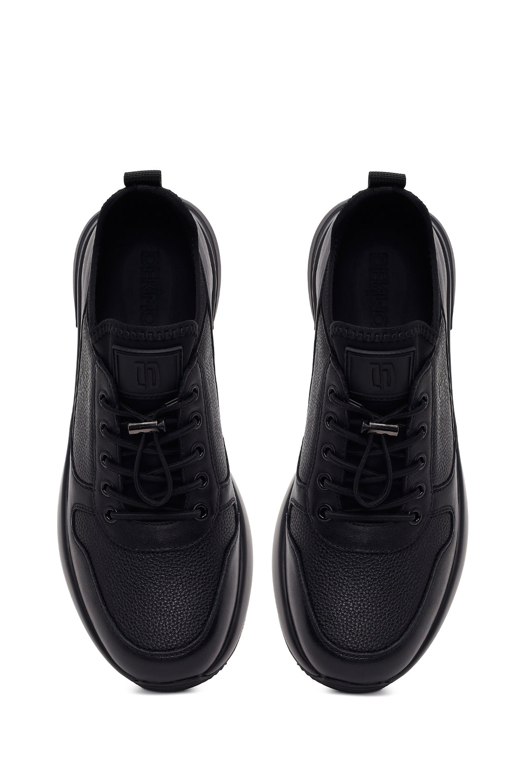 Erkek Siyah Bağcıklı Kalın Tabanlı Deri Sneaker