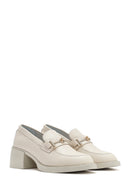 Women's Cream Buckled Short Thick Heel Leather Masculine Loafer | Derimod Women's Cream Buckled Short Thick Heel Leather Masculine Loafer | Derimod