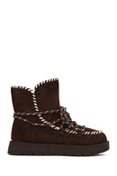 Woman Brown Lace-up Thick-soled Suede Teddy Boots | Derimod Woman Brown Lace-up Thick-soled Suede Teddy Boots | Derimod