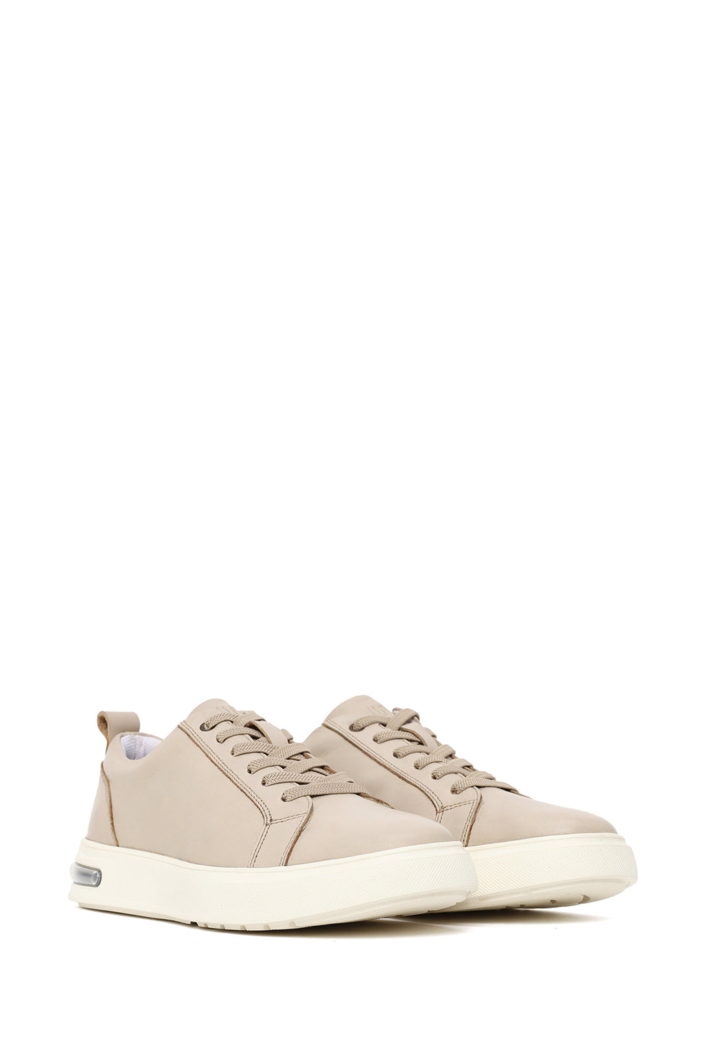 Erkek Bej Bağcıklı Kalın Tabanlı Deri Sneaker