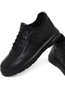 Erkek Siyah Bağcıklı Deri Sneaker | Derimod Erkek Siyah Bağcıklı Deri Sneaker | Derimod