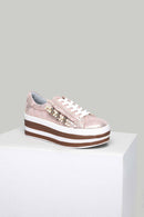 Pembe-Altın Yüksek Tabanlı Kadın Deri Sneaker | Derimod Pembe-Altın Yüksek Tabanlı Kadın Deri Sneaker | Derimod