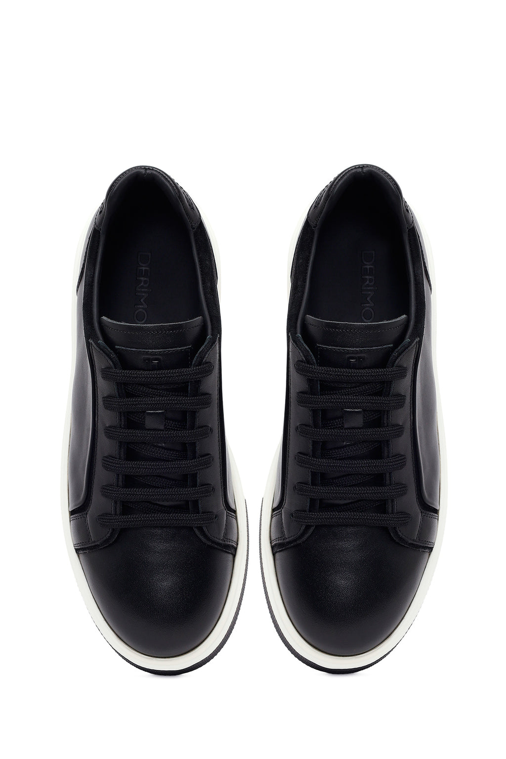 Erkek Siyah Bağcıklı Kalın Tabanlı Deri Sneaker