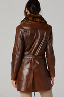 New Alexandra Camel Kadın Kürklü Deri Kaban | Derimod New Alexandra Camel Kadın Kürklü Deri Kaban | Derimod