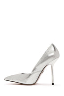 Kadın Gri İnce Topuklu Metalik Deri Stiletto | Derimod Kadın Gri İnce Topuklu Metalik Deri Stiletto | Derimod