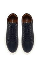 Men's Navy Blue Lace-Up Thick Sole Leather Sneaker | Derimod Men's Navy Blue Lace-Up Thick Sole Leather Sneaker | Derimod