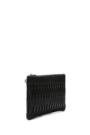Woman Black Chain-Strap Patterned Clutch Bag | Derimod Woman Black Chain-Strap Patterned Clutch Bag | Derimod