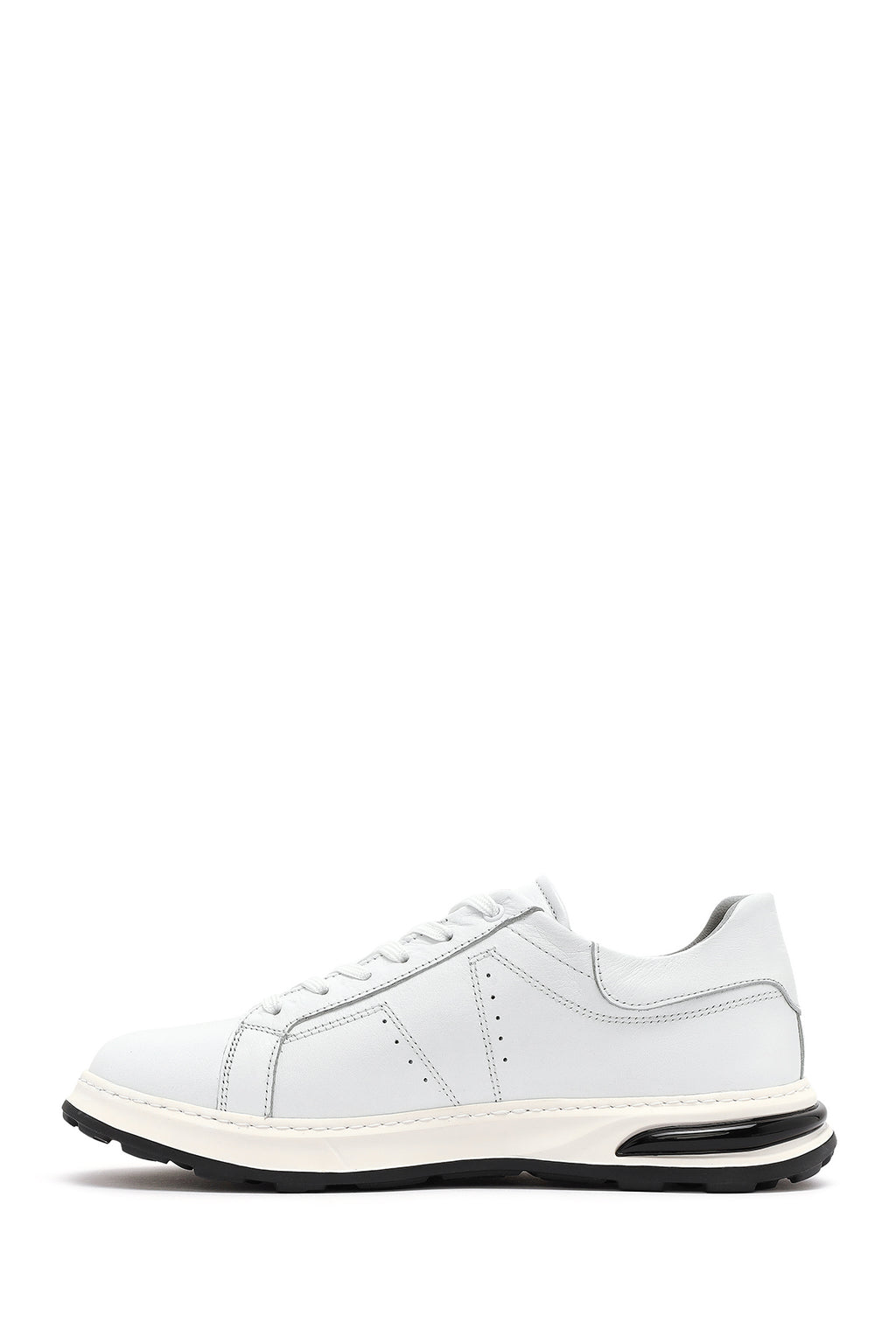 Erkek Beyaz Bağcıklı Kalın Tabanlı Deri Sneaker