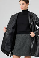 Daniela Women's Black Hooded Oversize Leather Coat | Derimod Daniela Women's Black Hooded Oversize Leather Coat | Derimod