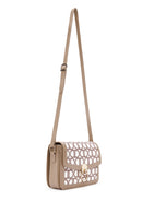 Women's Beige Long Strap Fabric Monogram Patterned Crossbody Bag | Derimod Women's Beige Long Strap Fabric Monogram Patterned Crossbody Bag | Derimod