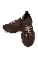 Derimod Zero Woman Brown Lace-Up Fabric Sneaker with Stone Details | Derimod Derimod Zero Woman Brown Lace-Up Fabric Sneaker with Stone Details | Derimod