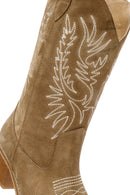 Women's Mink Suede Leather Heeled Cowboy Boots | Derimod Women's Mink Suede Leather Heeled Cowboy Boots | Derimod