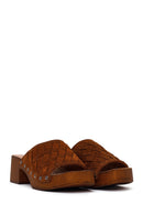 Woman Taba Short Thick-Heeled Suede Slipper | Derimod Woman Taba Short Thick-Heeled Suede Slipper | Derimod