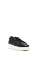 Men's Navy Blue Lace-Up Thick Sole Leather Sneaker | Derimod Men's Navy Blue Lace-Up Thick Sole Leather Sneaker | Derimod