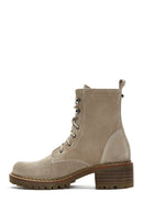 Women's Beige Suede Leather Heeled Boots | Derimod Women's Beige Suede Leather Heeled Boots | Derimod