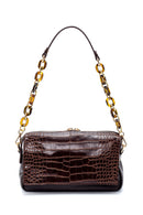 Women's Crocodile Patterned Shoulder Bag with Strap Detail | Derimod Women's Crocodile Patterned Shoulder Bag with Strap Detail | Derimod