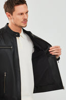 Alanzo Men's Black Leather Jacket | Derimod Alanzo Men's Black Leather Jacket | Derimod