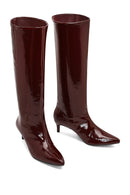 Woman Burgundy Short Thin-Heeled Patent Leather Boots | Derimod Woman Burgundy Short Thin-Heeled Patent Leather Boots | Derimod