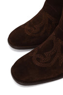Woman Brown Thick-Heeled Patterned Suede Cowboy Boots | Derimod Woman Brown Thick-Heeled Patterned Suede Cowboy Boots | Derimod
