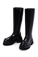 Women's Black Thick High-Sole Zippered Leather Boots | Derimod Women's Black Thick High-Sole Zippered Leather Boots | Derimod